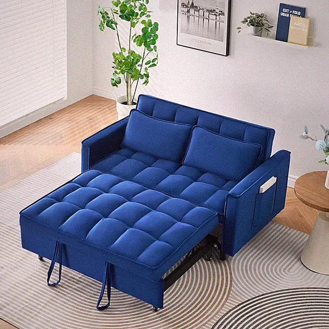 Convertible 3-in-1 Sleeper Sofa Bed Loveseat with Reclining Backrest, 55" Velvet