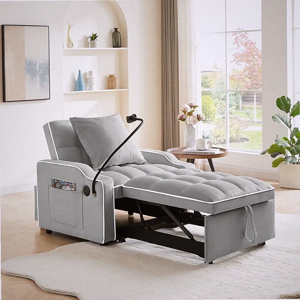 Convertible 3-in-1 Sofa Armchair Adjustable Sleeper Chair with Pull out Bed