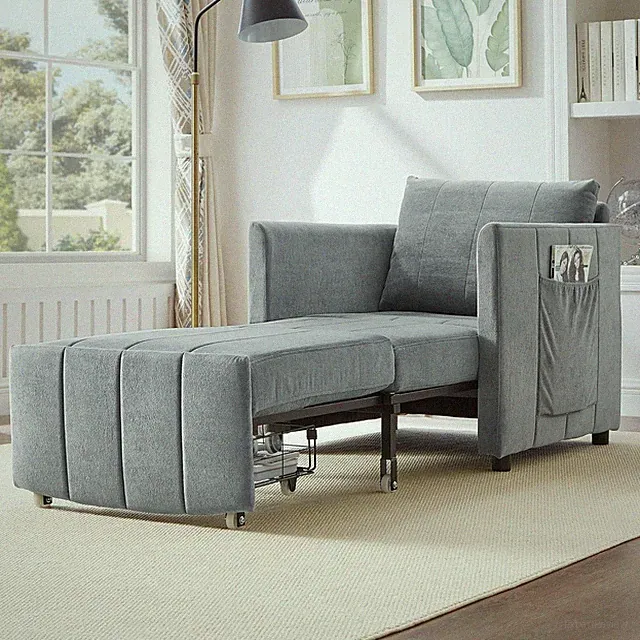 Convertible 31.5" Sleeper Sofa Bed with Storage, Grey Chenille Recliner Chair