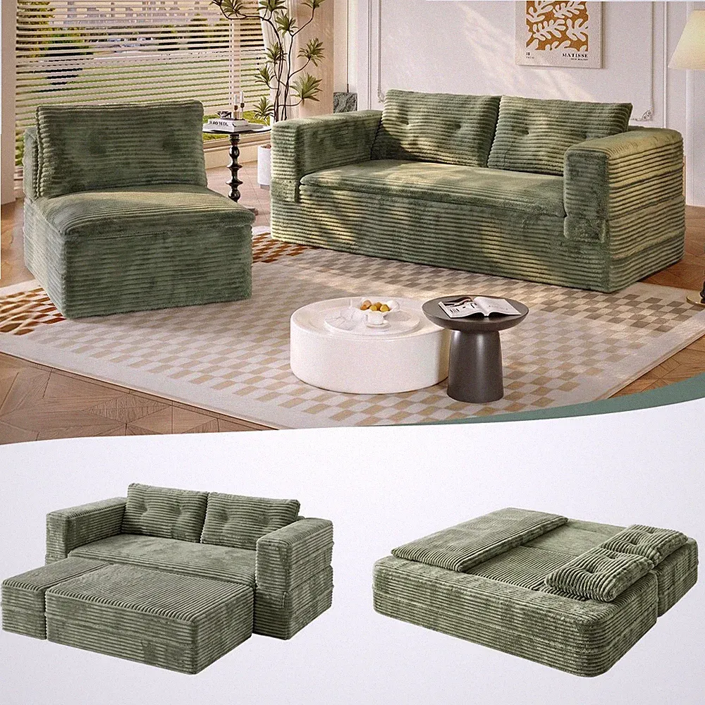 Convertible 80" King Size Futon Sofa Bed Sectional Couch+Chaise Lounge Blanket