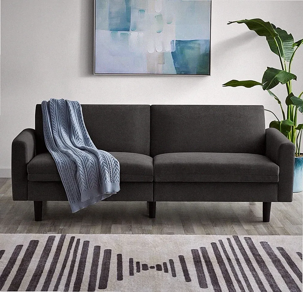 Convertible Adjustable Futon Sofa Bed w/ Storage, Charcoal Gray, Twin 73 in