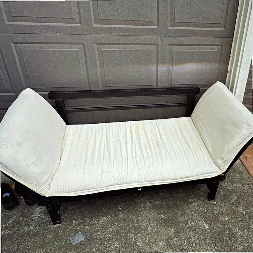 Convertible Adjustable Futon Sofa Bed, White/Black Wood Frame, Modern