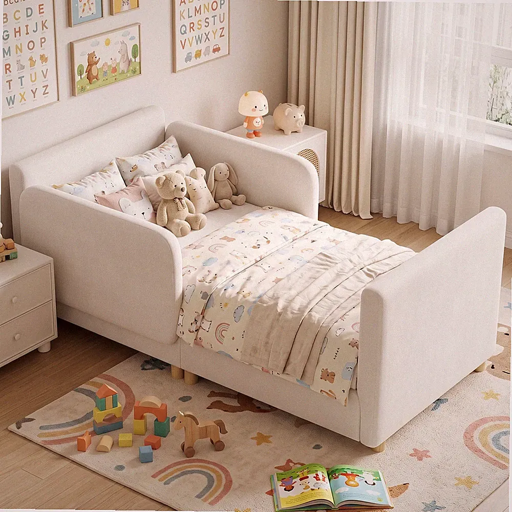 Convertible Baby Crib & Sofa Bed with Detachable Baffle, Supports 300LBS Max
