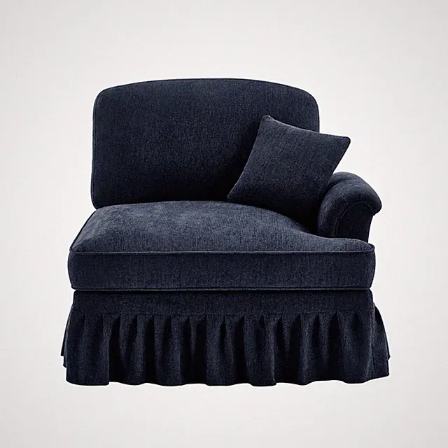 Convertible Blue Chenille Sofa Sectional with Ottoman & Ruffles