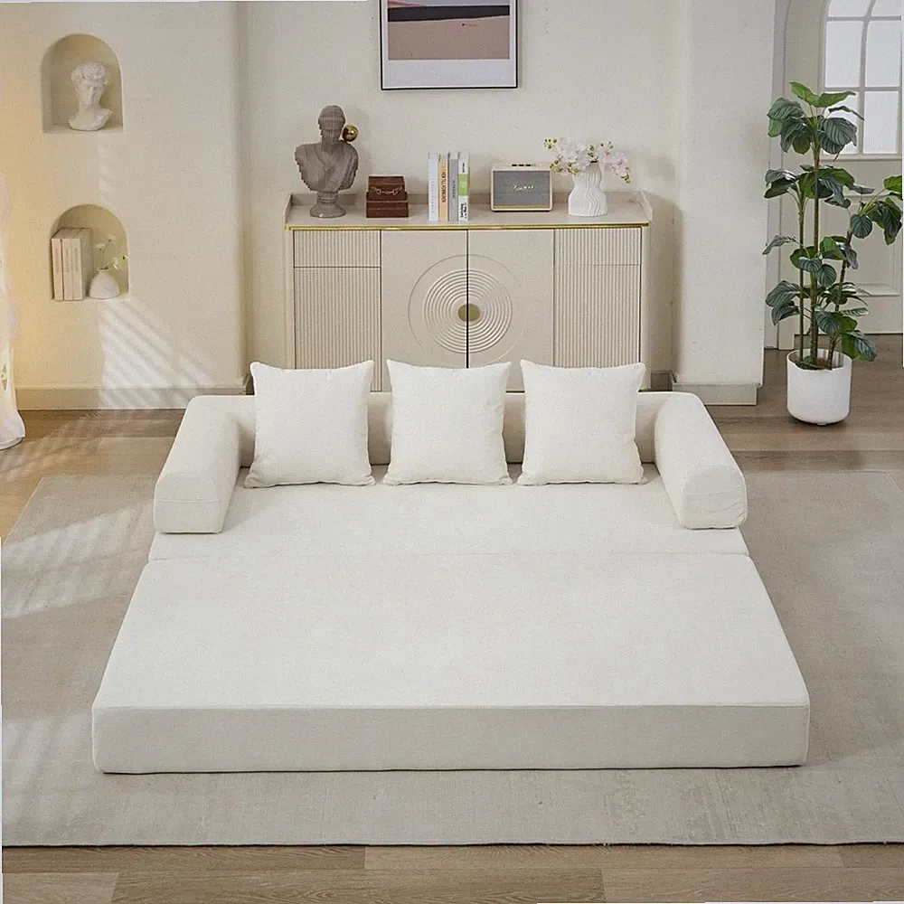 Convertible Boneless Couch Chenille Sleeper Sofa 3-Seater Floor Sofa Bed Lounge