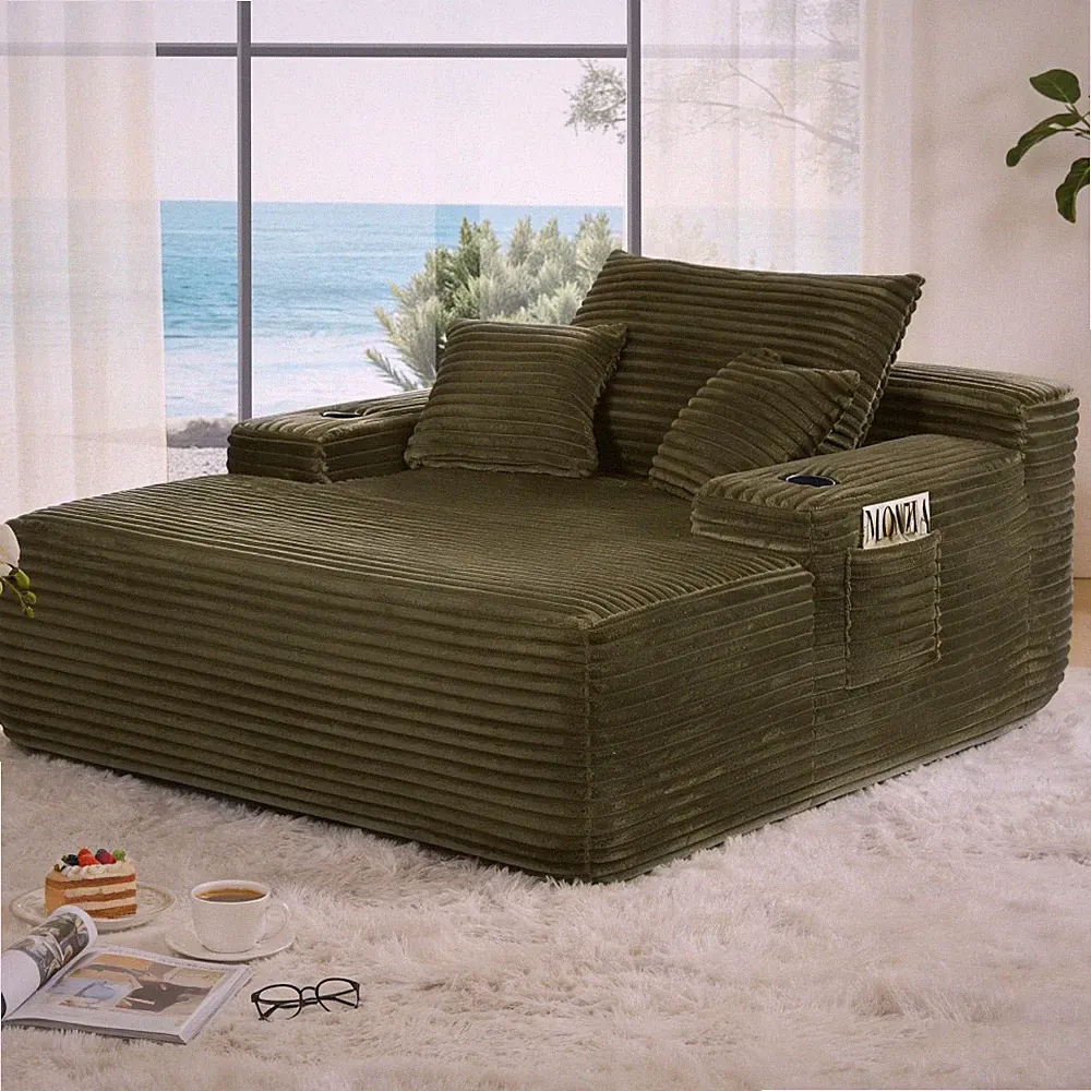 Convertible Chaise Lounge Chair Plush Pillow Boneless Sleeper Sofa Bed Armchair