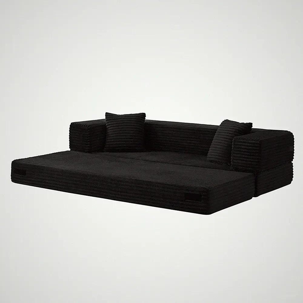 Convertible Cord Sofa Bed with Classic Square Shape, Pure Foam Comfort, Spacious