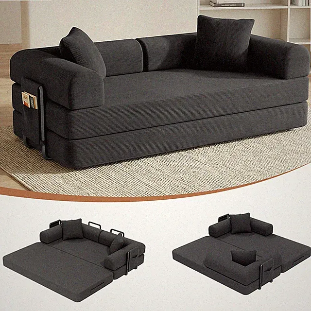 Convertible Corduroy Boneless Couch, Comfy Sofa Couch Sleeper Bed No Assembly