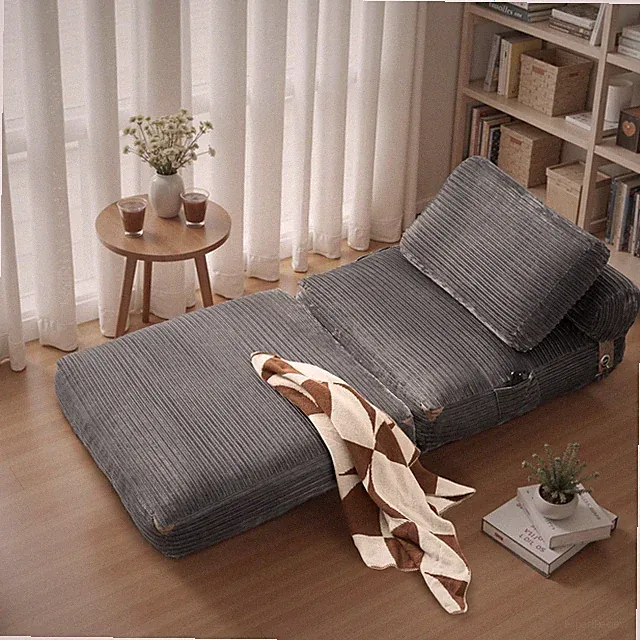 Convertible Corduroy Fabric Sofa Bed 10" Full Size Folding Mattress with Pillows
