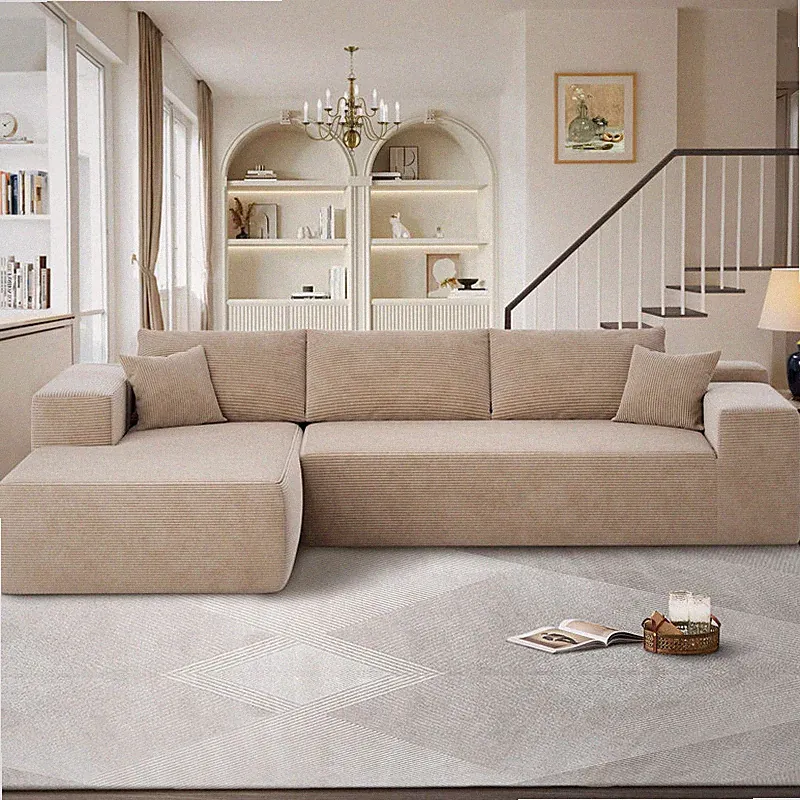 Convertible Corduroy Sectional Sofa – Adjustable Sleeper with Wide Armrests