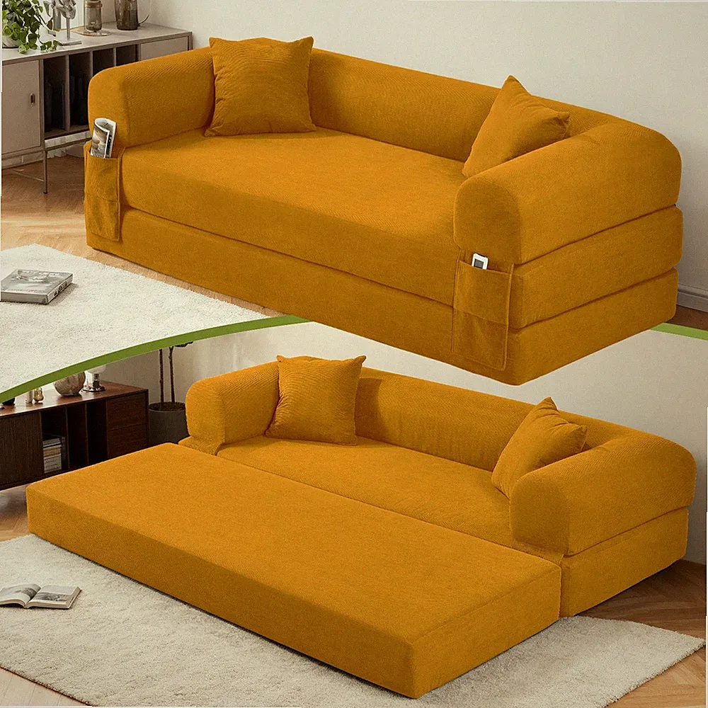 Convertible Floor Sofa Bed, Boneless Couch with 2 Pillow, Folding Pull Out Couch