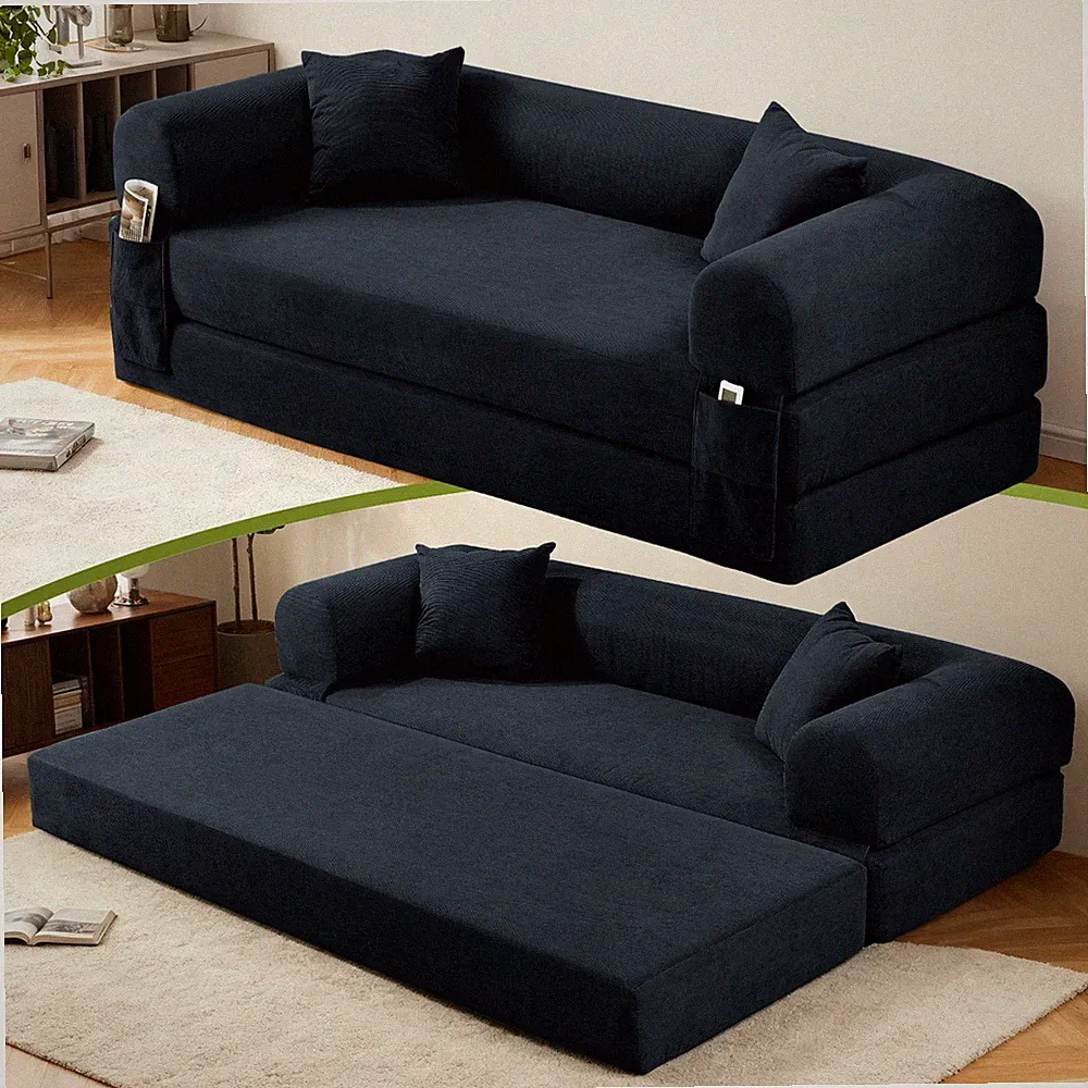 Convertible Floor Sofa Bed, Boneless Couch with 2 Pillow, Folding Pull Out Couch
