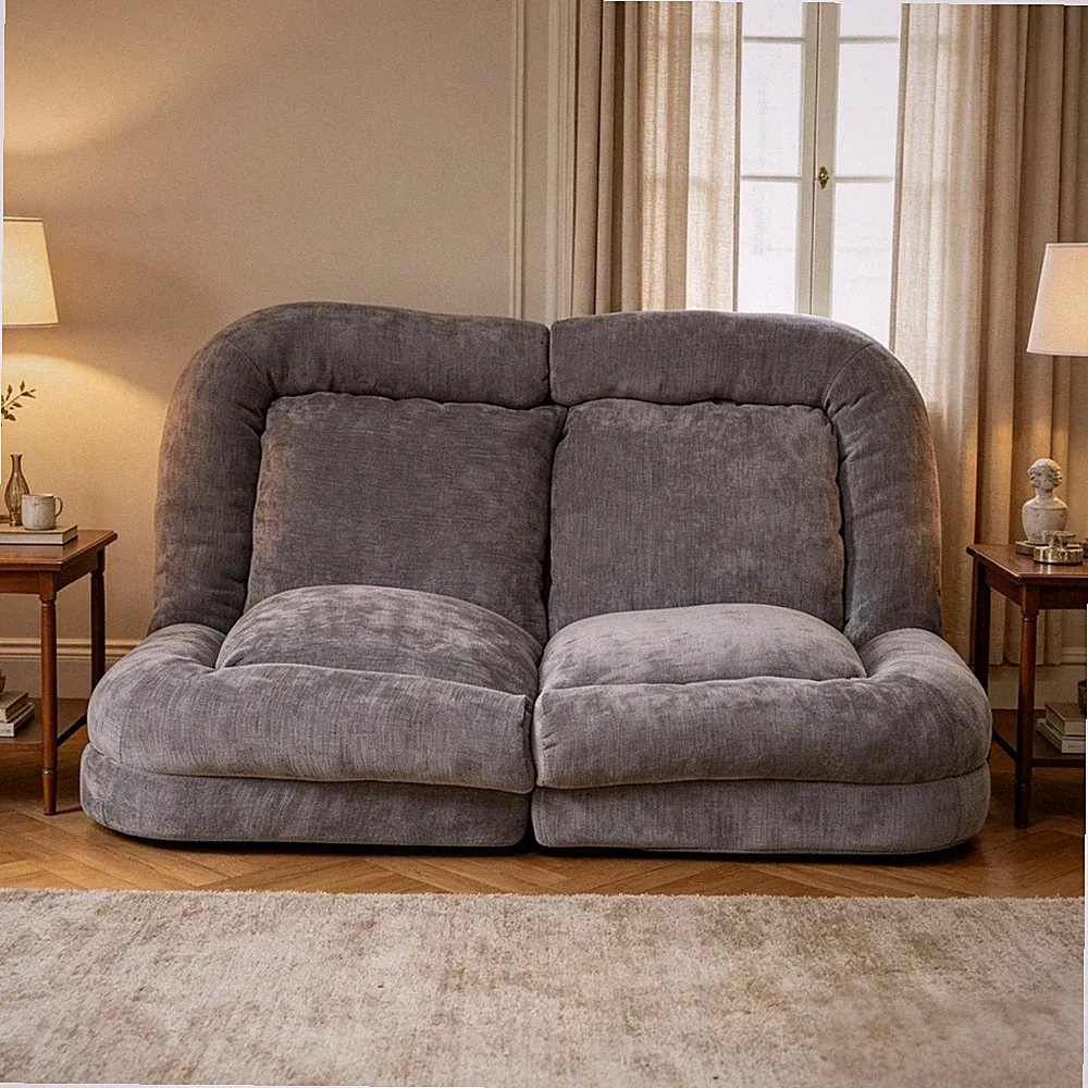 Convertible Fold-Out Double Sofa Bed, 18-Position Adjustable, Gray