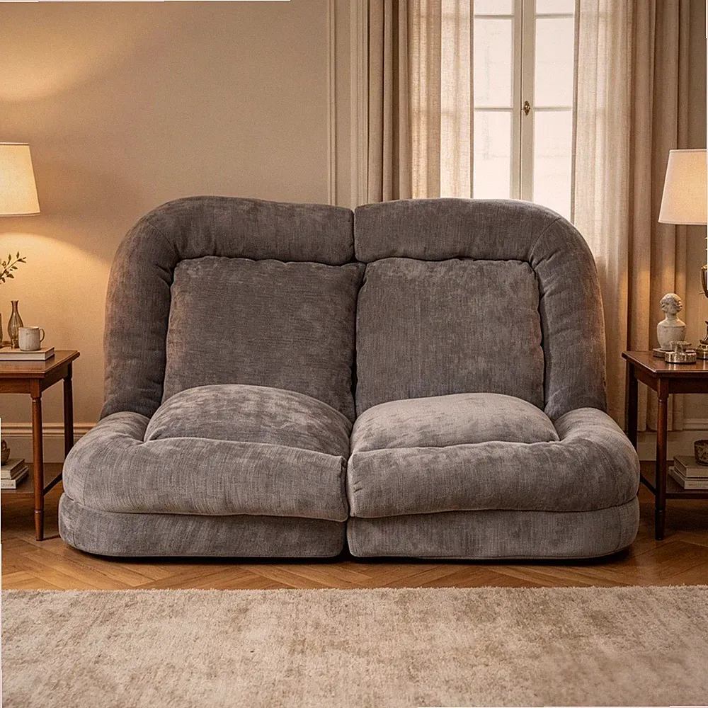 Convertible Fold-Out Double Sofa Bed, Adjustable, Gray