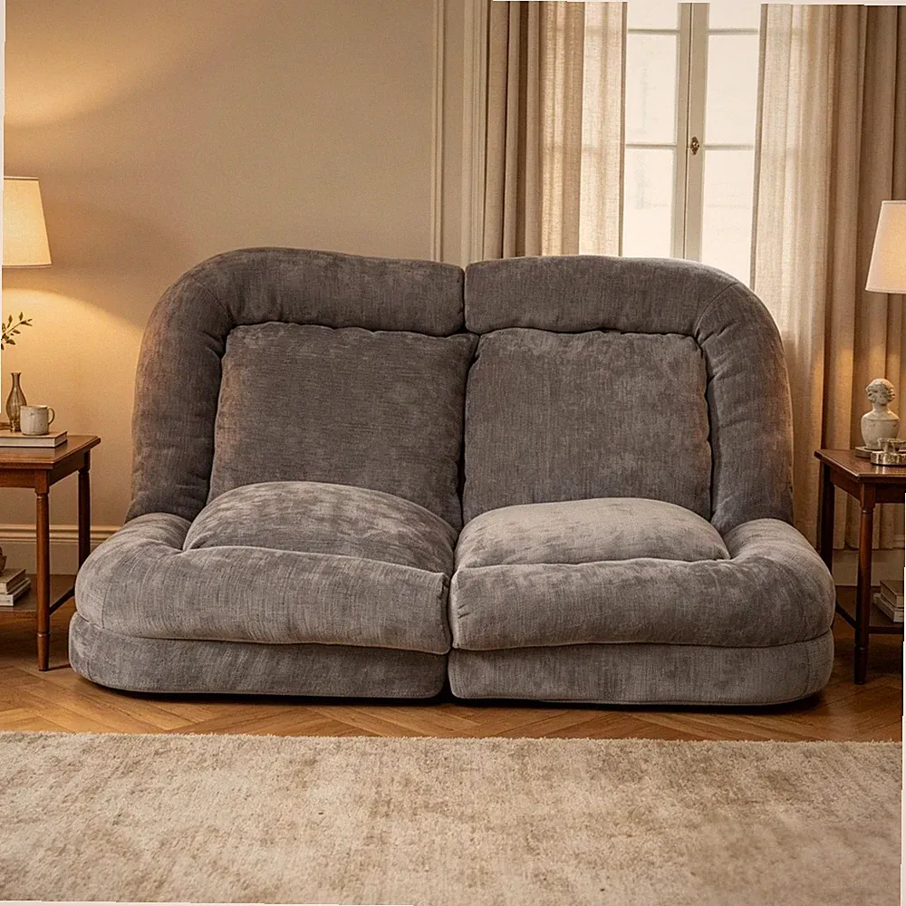 Convertible Fold-Out Double Sofa Bed, Gray, 63.78" L