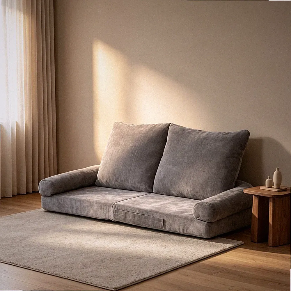 Convertible Fold-Out Single Sofa Bed, Adjustable, Gray