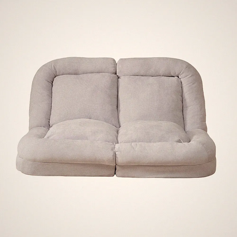 Convertible Fold-Out Single Sofa Bed White Cotton Metal Frame for Living Room