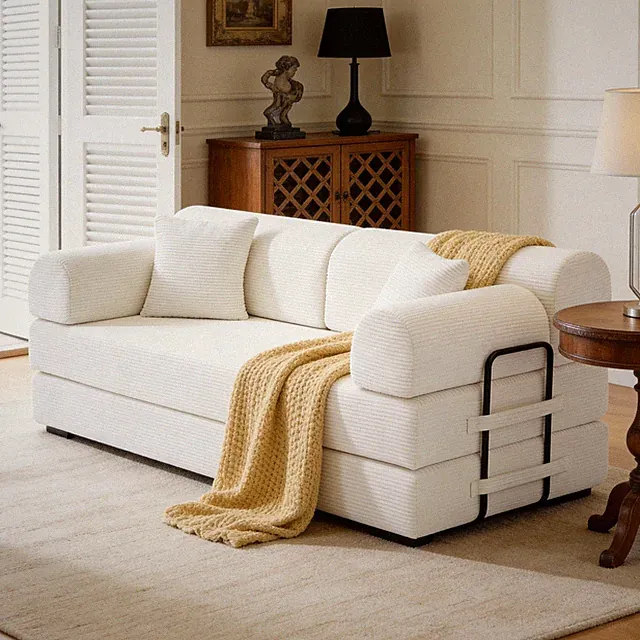 Convertible Foldable Floor Sofa Bed Corduroy Futon Mattress w/ Fixed-Shape Frame