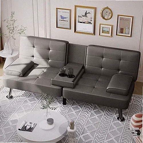 Convertible Folding Futon Sofa Bed Sleeper Couch for Living Room Faux Leather Up