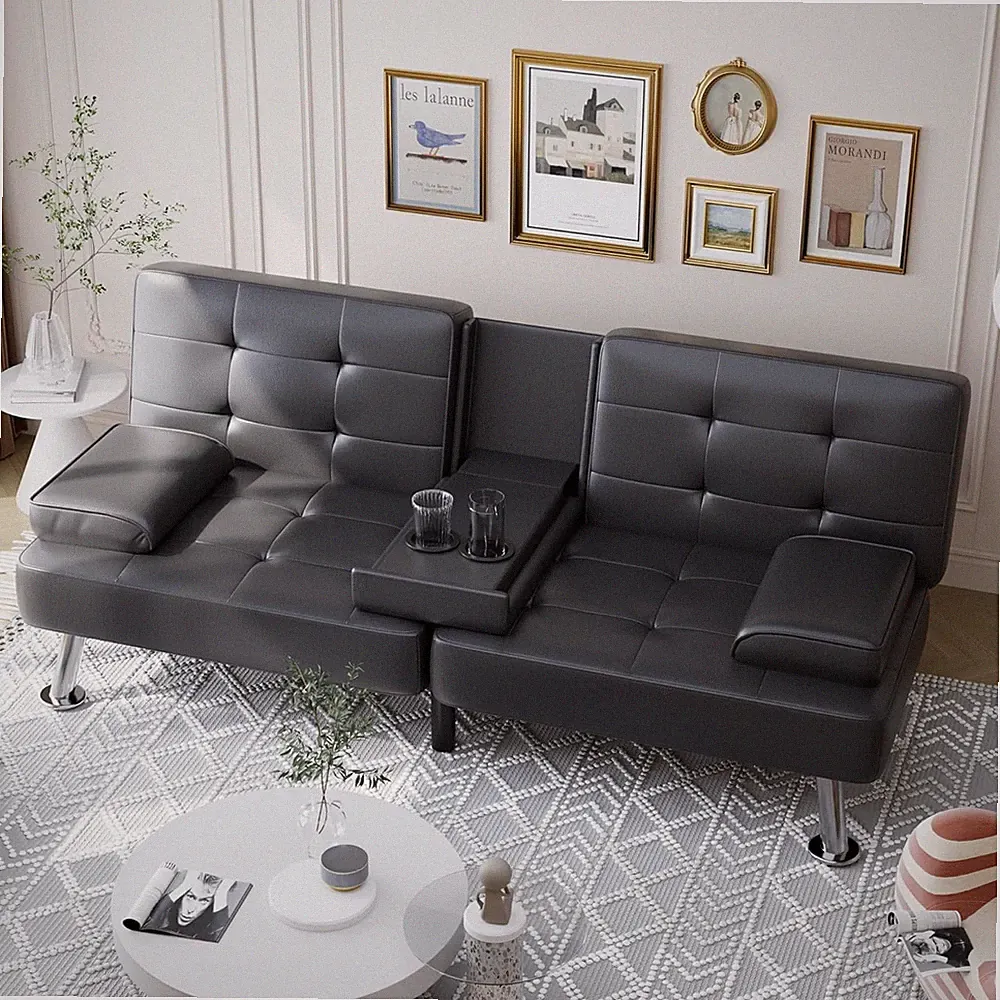 Convertible Folding Futon Sofa Bed Sleeper Couch for Living Room Faux Leather Up