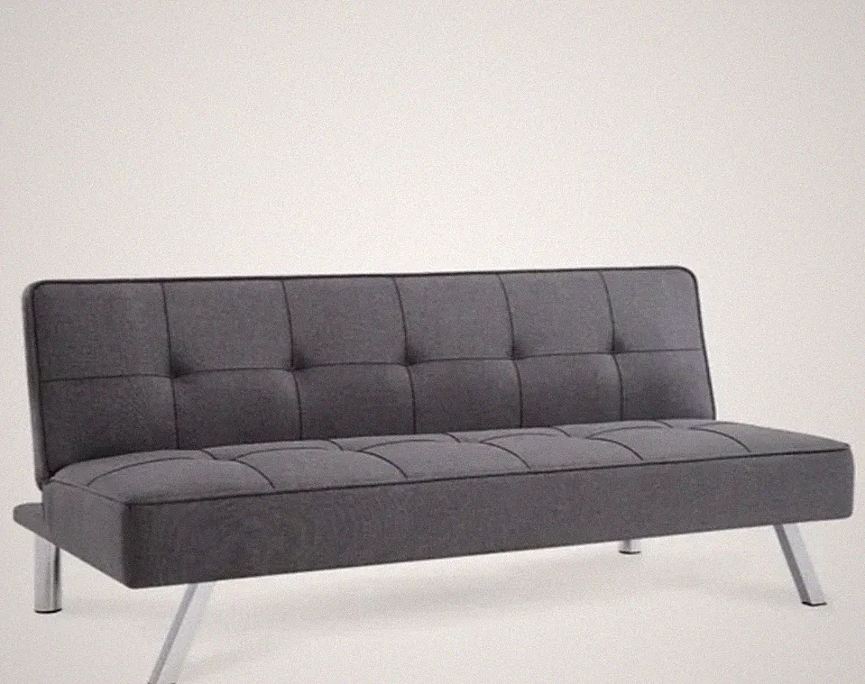 Convertible Folding Futon Sofa Bed White Solid Fabric Metal Legs 60.13 x 30.25"