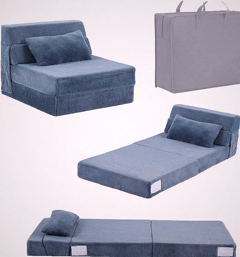 Convertible Folding Kids Sofa Bed with Pillow & Storage Bag, Plush Fabric Floor