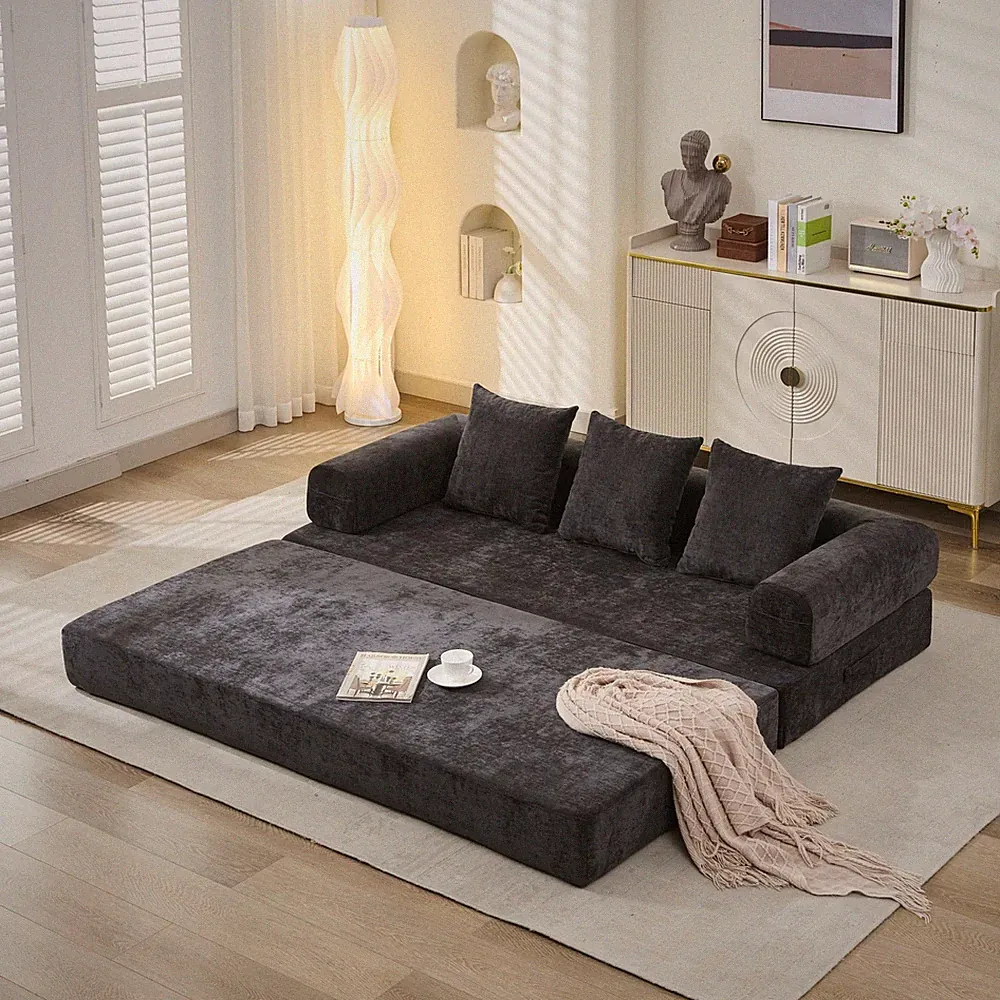Convertible Folding Mattress Couch Futon Sofa Sleeper Sofa Bed Lounge Black