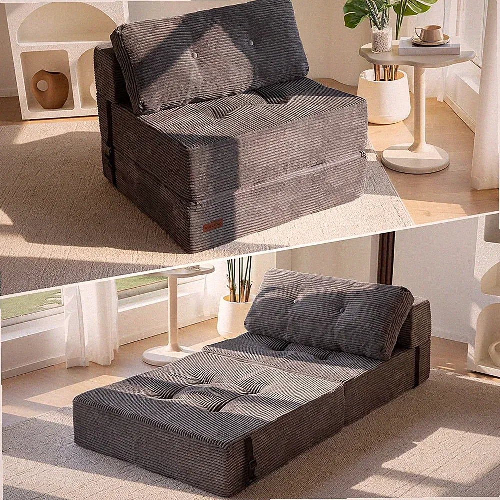 Convertible Folding Sofa Bed - 4 in 1 Lounger, Dark Grey, Portable Comfort