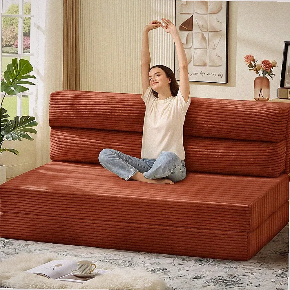 Convertible Folding Sofa Bed Queen Memory Foam Floor Couch Chair Lounge Red