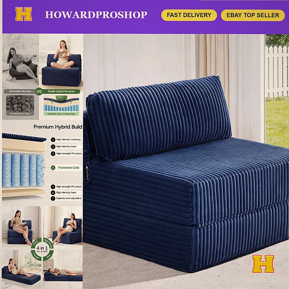 Convertible Folding Sofa Bed Sleeper Chair 4-in-1 Twin XL - Blue Comfort