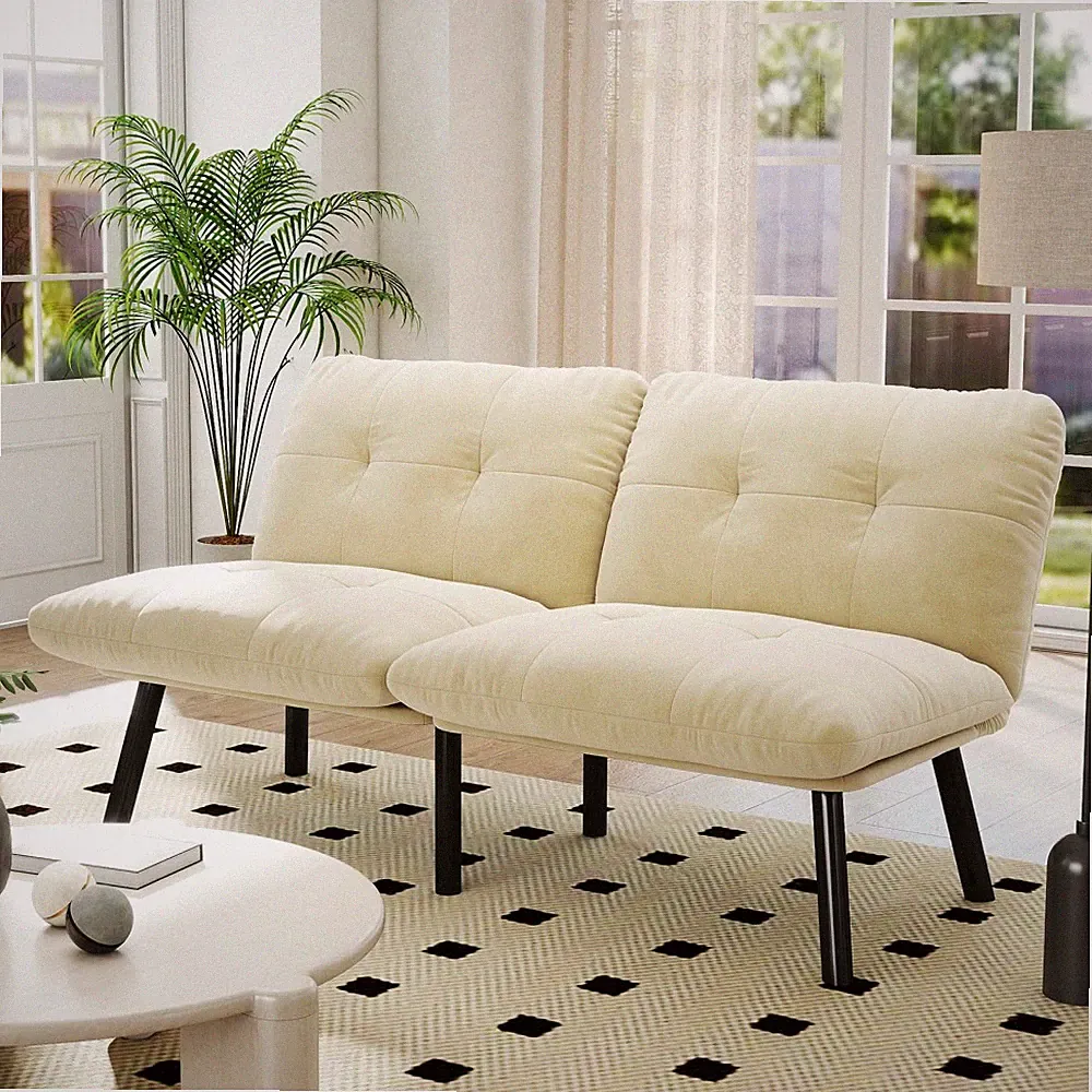 Convertible Folding Sofa Bed, Twin Size Velvet Futon Couch with Adjustable Back