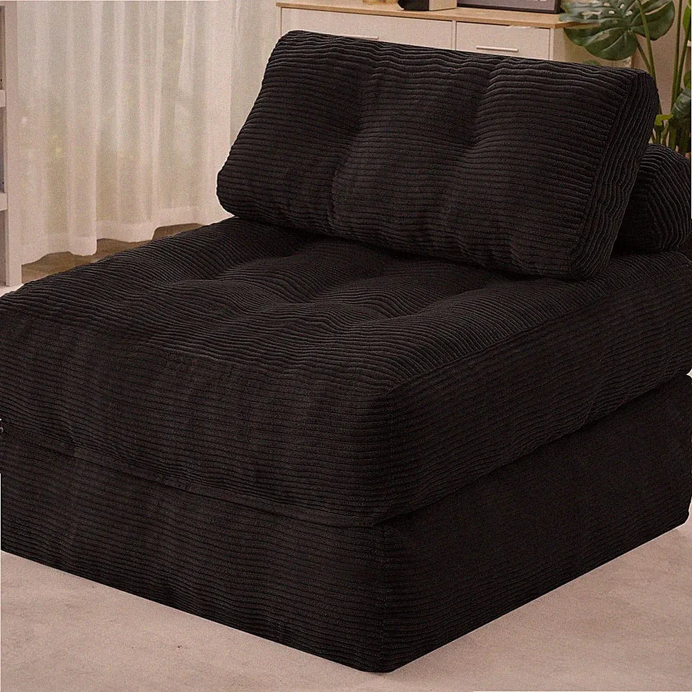 Convertible Folding Sofa Bed with Dual-Pillow for Living Room & Office, Black