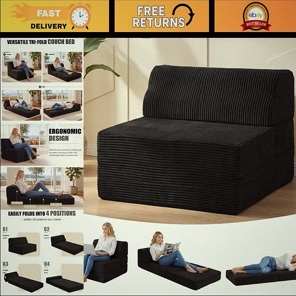 Convertible Folding Sofa Bed with Memory Foam, Washable Cover, Futon Chair for L