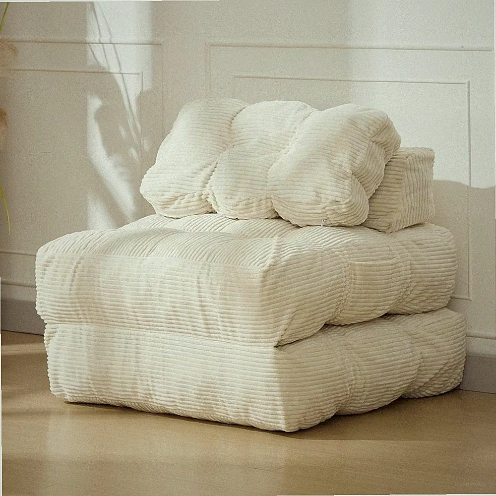 Convertible Folding Sofa Bed with Pillow, Portable Sleeper Lounge, Beige