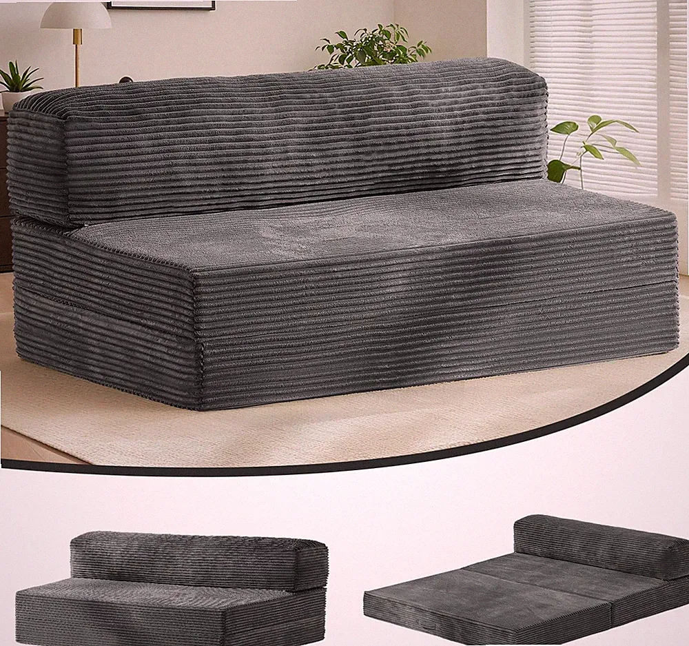 Convertible Full Size Futon Sofa Bed with Removable Cover, Grey