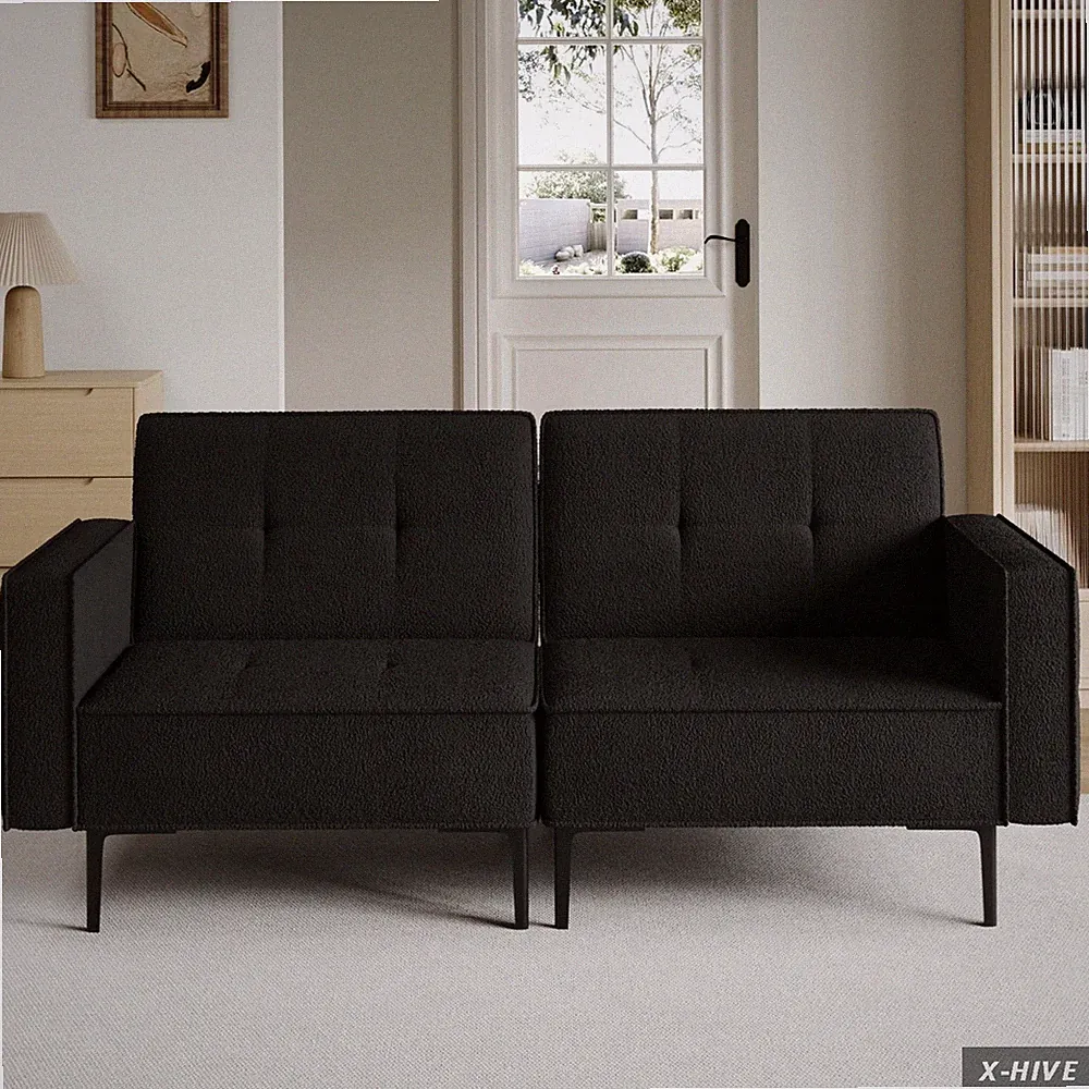Convertible Furnify 68 W Loveseat Sofa Modern Love Seat Couches Living Room Wood