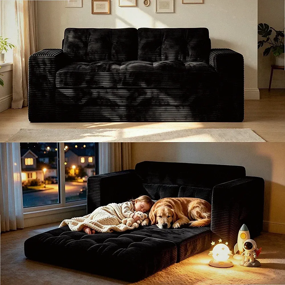 Convertible Futon Sofa Bed 59" Boneless Folding Sleeper Floor Couch 2 Pillows Bl
