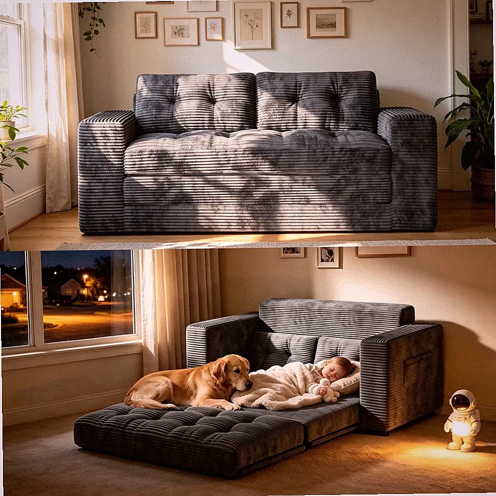 Convertible Futon Sofa Bed 59" Boneless Folding Sleeper Floor Couch 2 Pillows Gr