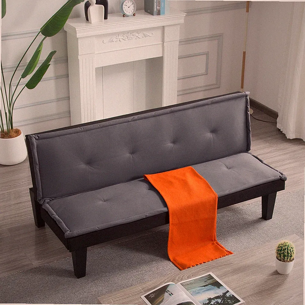 Convertible Futon Sofa Bed 63" Twin Sleeper 5 Position Recliner Faux Suede Black
