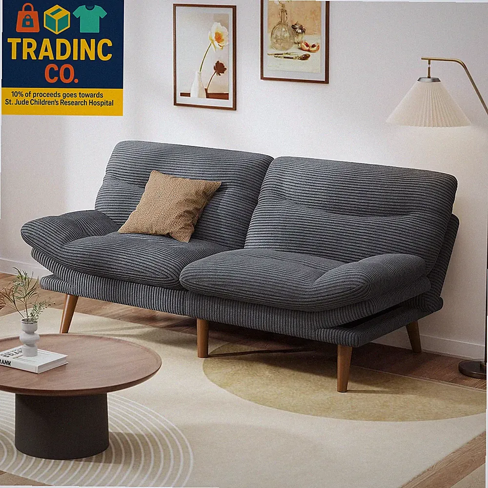Convertible Futon Sofa Bed,66" Corduroy Futon Couch with Adjustable Backrest and