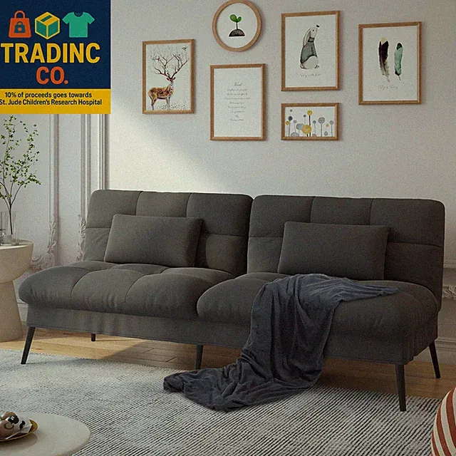 Convertible Futon Sofa Bed, 72″Fabric Futons Couch with Adjustable Backrest, Fol