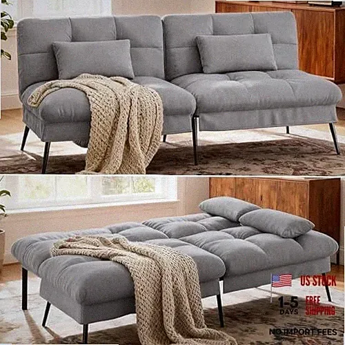 Convertible Futon Sofa Bed, 72″Fabric Futons Couch with Adjustable Grey