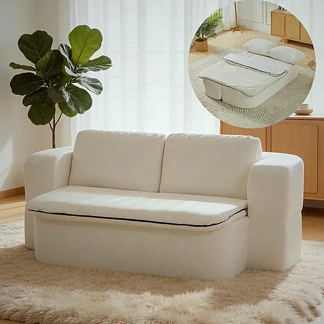 Convertible Futon Sofa Bed, 74.8" Foldable Couch with Pocket Spring, Cream
