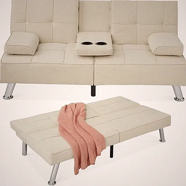 Convertible Futon Sofa Bed Adjustable Backrest Cupholders Small Spaces New