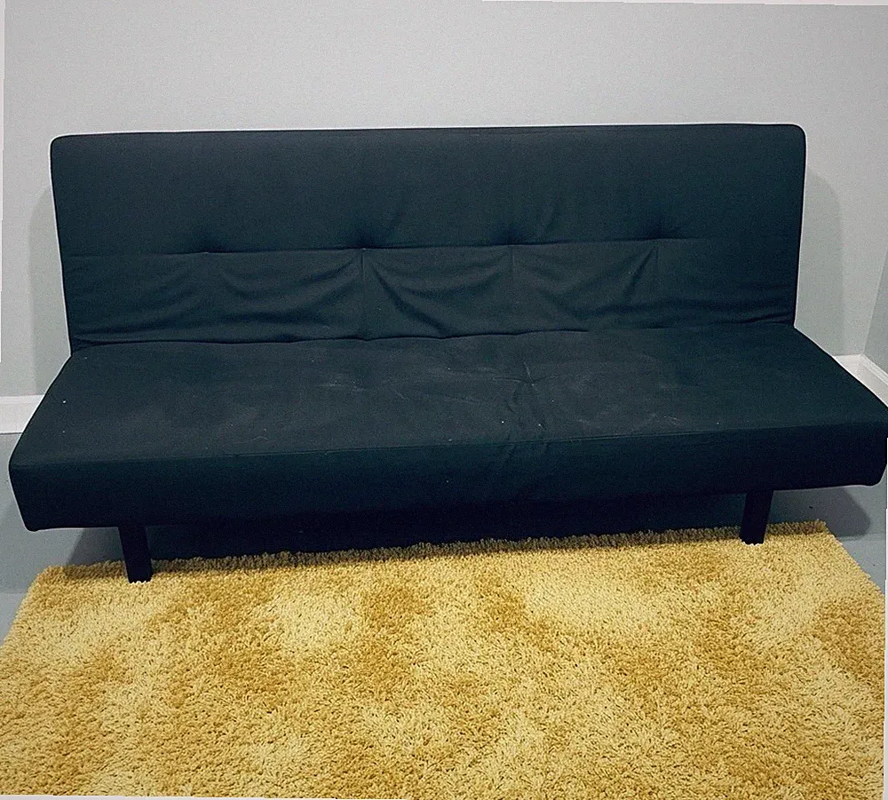 Convertible Futon Sofa Bed, Black Solid Fabric Couch for Living Room Adults
