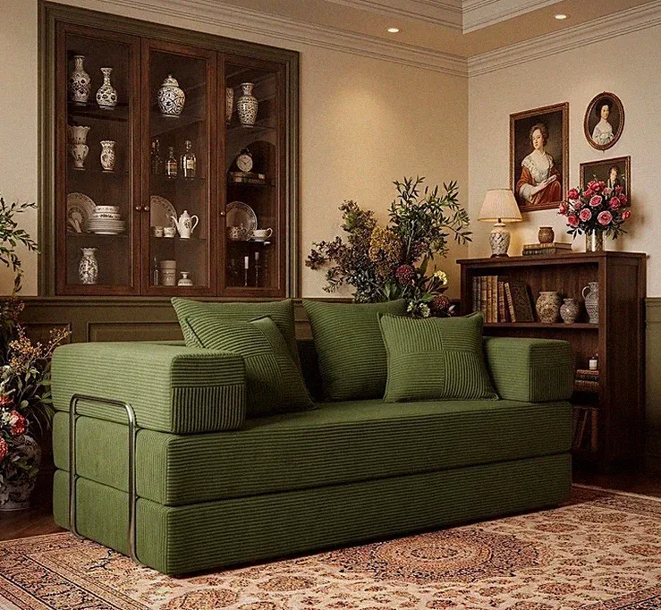 Convertible Futon Sofa Bed, Forest Green