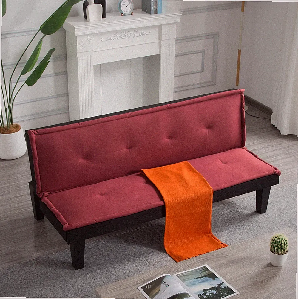 Convertible Futon Sofa Bed Twin Sleeper Faux Suede 5 Reclining Positions Tufted