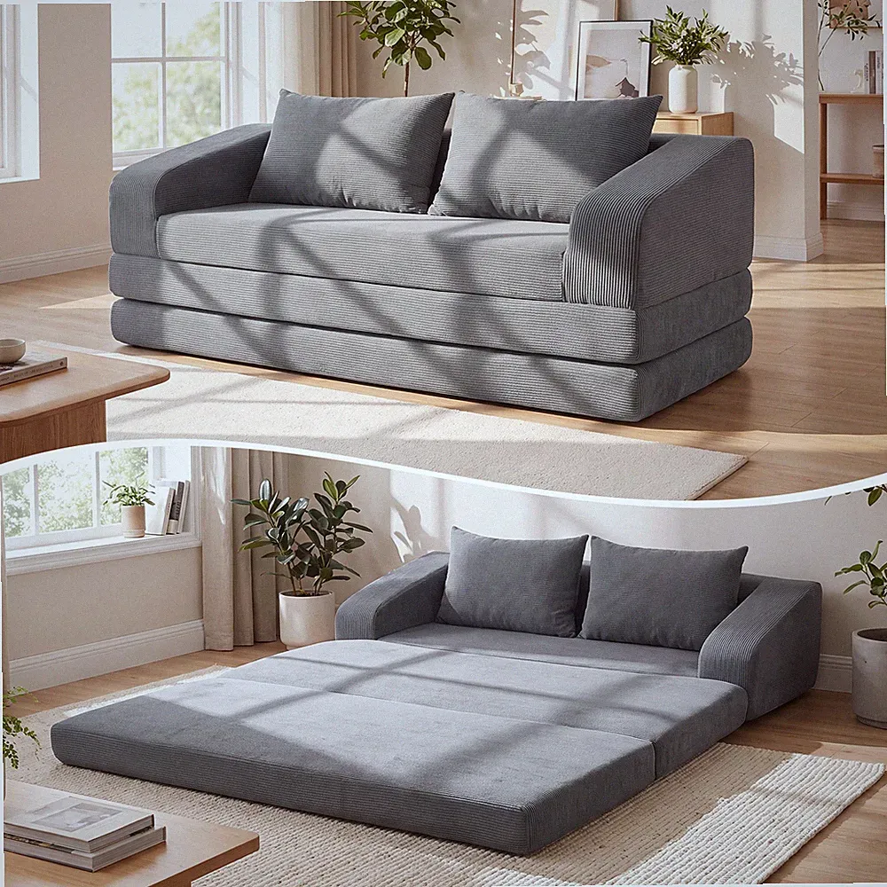 Convertible Futon Sofa Bed w/ 2 Back Cushions for Living Room, No Assembly