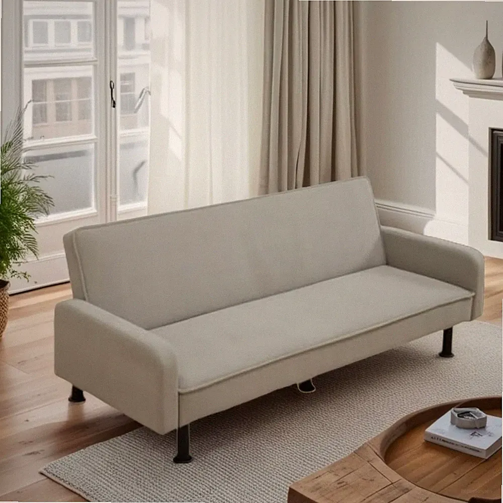 Convertible Futon Sofa Bed with Adjustable Backrest for Small Spaces, Grey