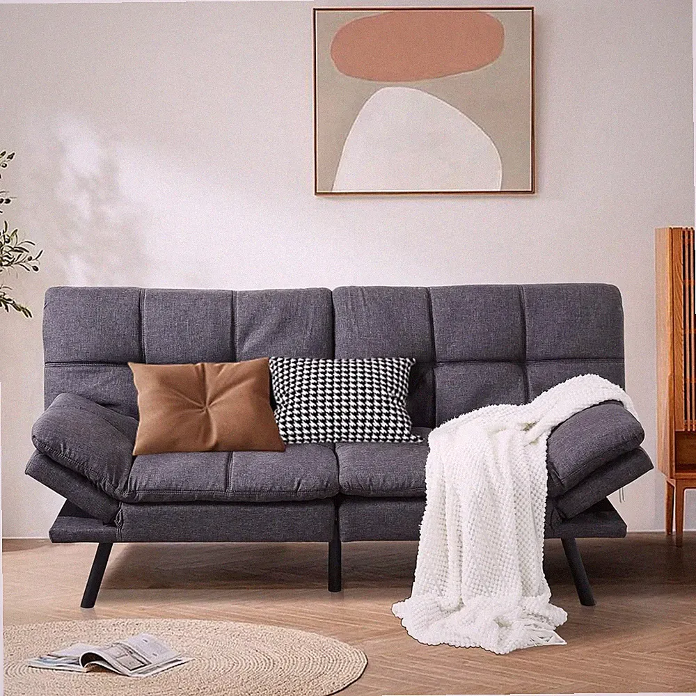 Convertible Futon Sofa Bed with Memory Foam - Dark Grey Lounge Couch